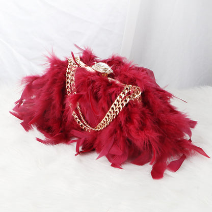 Feathered and Rhinestone Evening Dinner Clutch  Bag