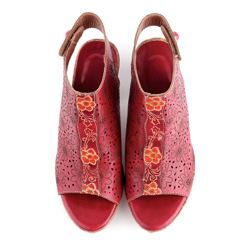 Red Leather Flower Sandal