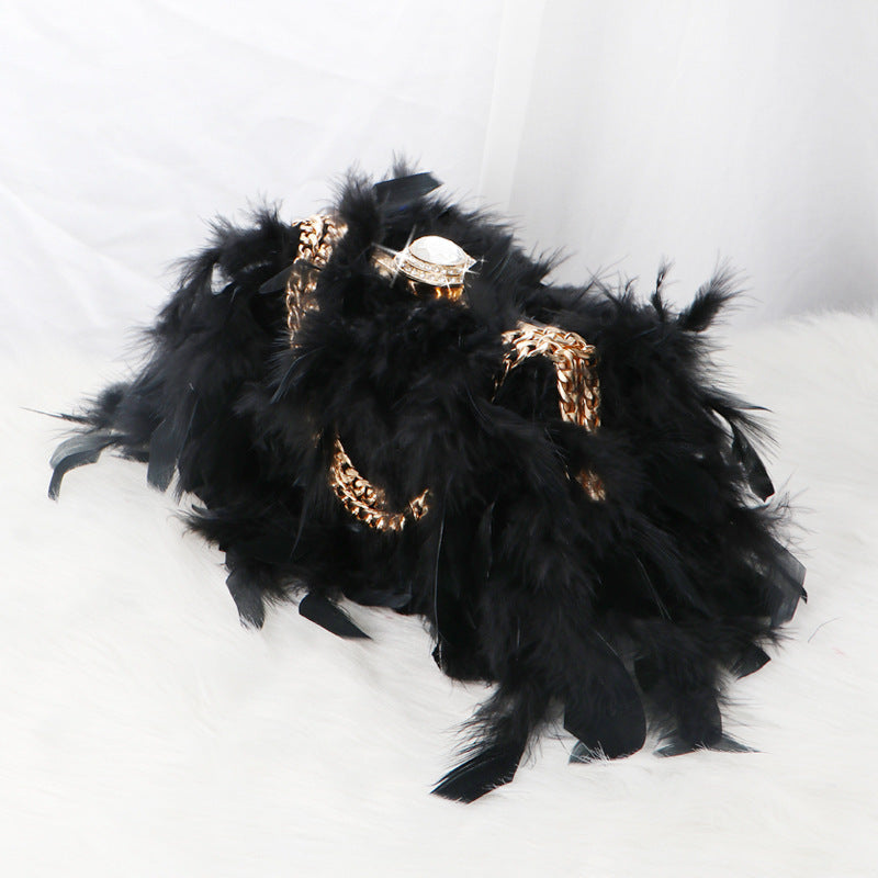 Feathered and Rhinestone Evening Dinner Clutch  Bag