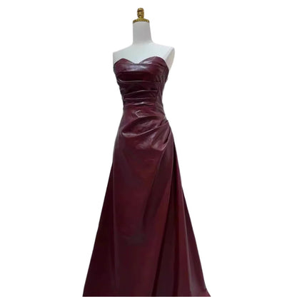 Tube Leather Look Evening Gown