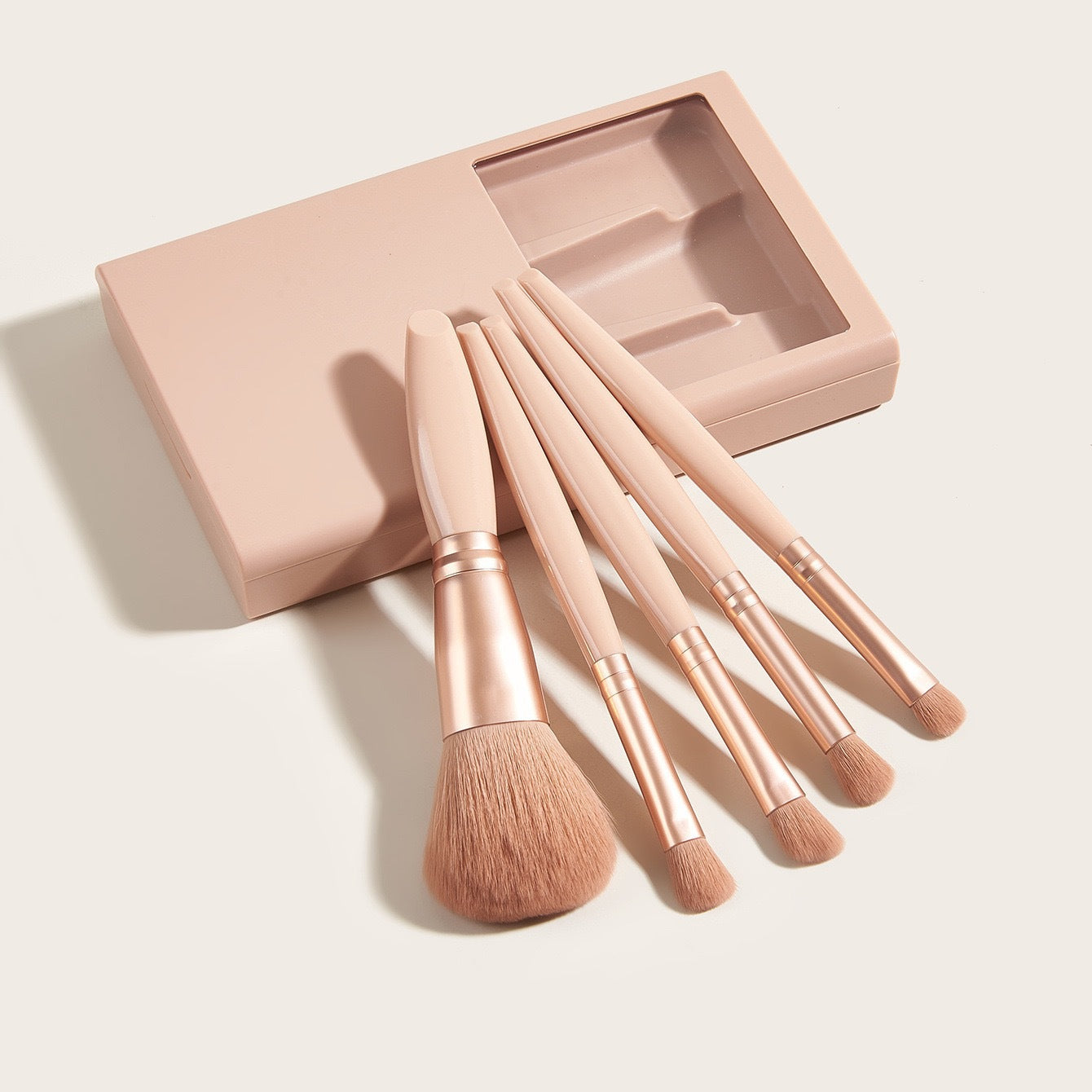 5 piece Makeup Brush Set With Mirrored Travel Case