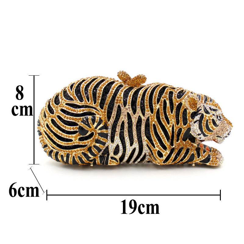 Tiger Shaped Rhinestone Metal Crystal Clutch