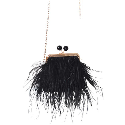 Single-Side Ostrich Feathered Clutch Crossbody