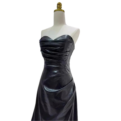 Tube Leather Look Evening Gown