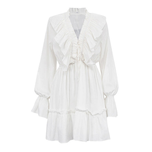 White Ruffled Bell Sleeve Dress