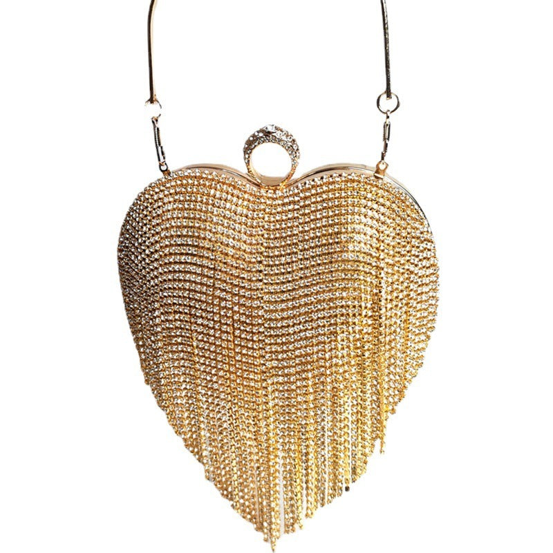 Tassel Rhinestone Heart Clutch Handbag