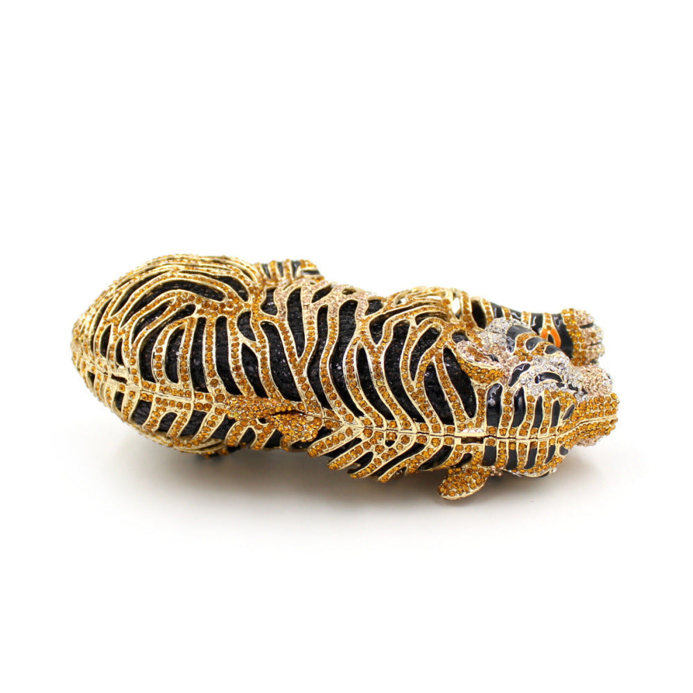 Tiger Shaped Rhinestone Metal Crystal Clutch