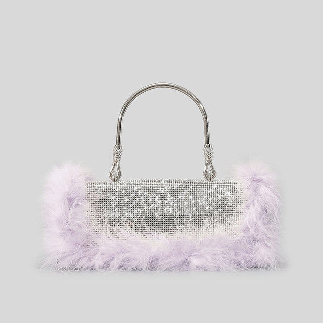 Pictured is light Purple.  Introducing our stunning Acrylic Clutch Handbag, a perfect blend of elegance and functionality. Available in a spectrum of colors including White, Black, Mint Green, Blue, Light Purple, Rose, Gray, and Brown, this clutch complements any ensemble with its versatility.