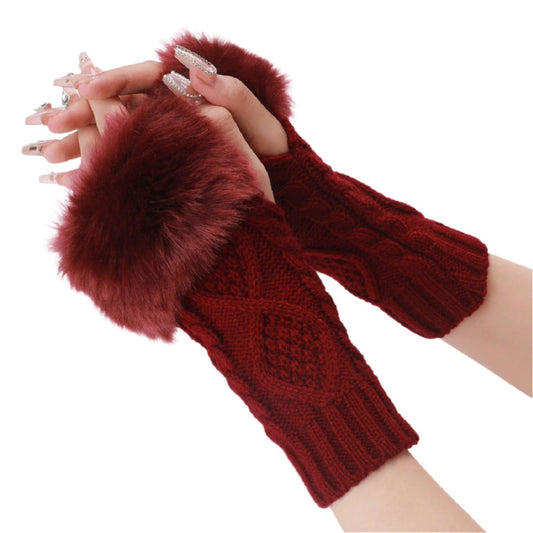 Faux Fur Cable Knit Gloves